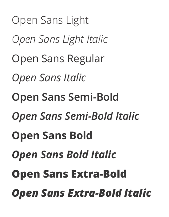 open sans font list