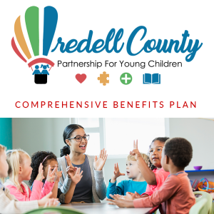 Iredell partnership for children logo with teacher and preschoolers at a table